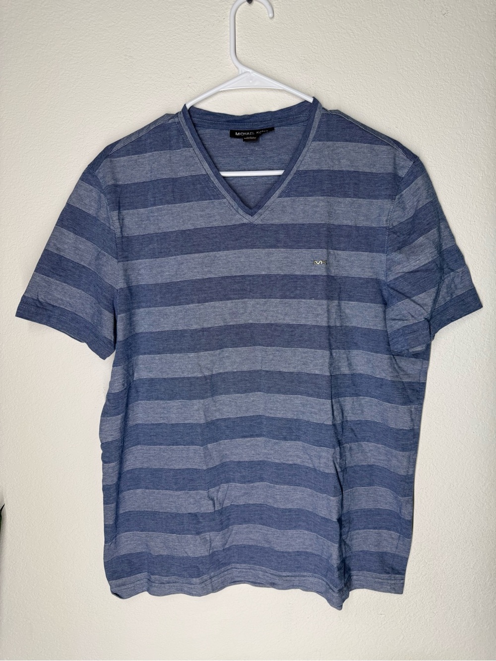 Michael Kors Blue Striped V-Neck Short Sleeve Tee